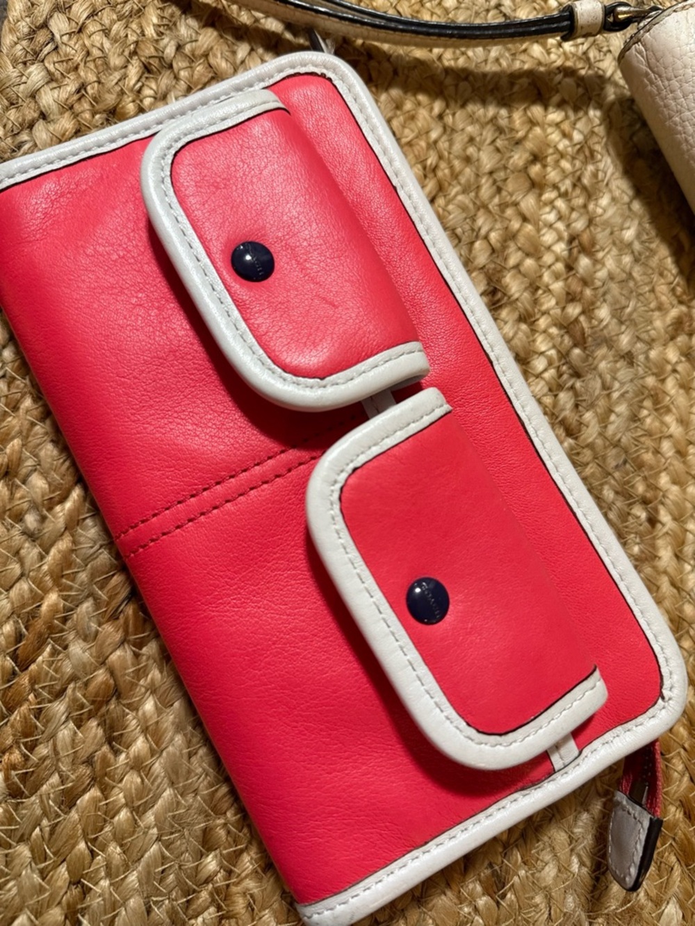Coach Pink and White Leather Wallet Clutch